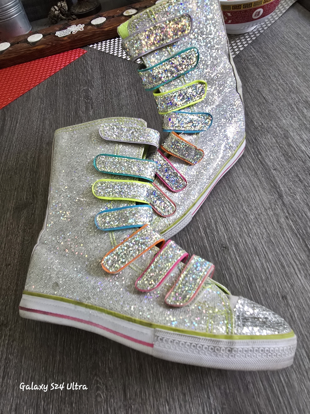 Bongo Size 5 Us Girls Silver Glitter Sparkle Hi-tops Sneakers